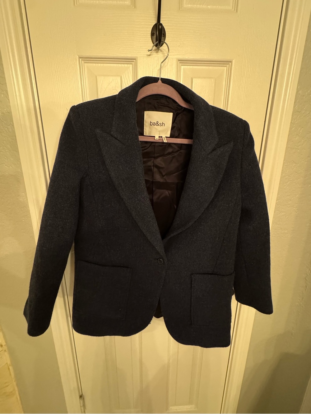 ba&sh Dark Navy Wool-Blend Single-Button Blazer